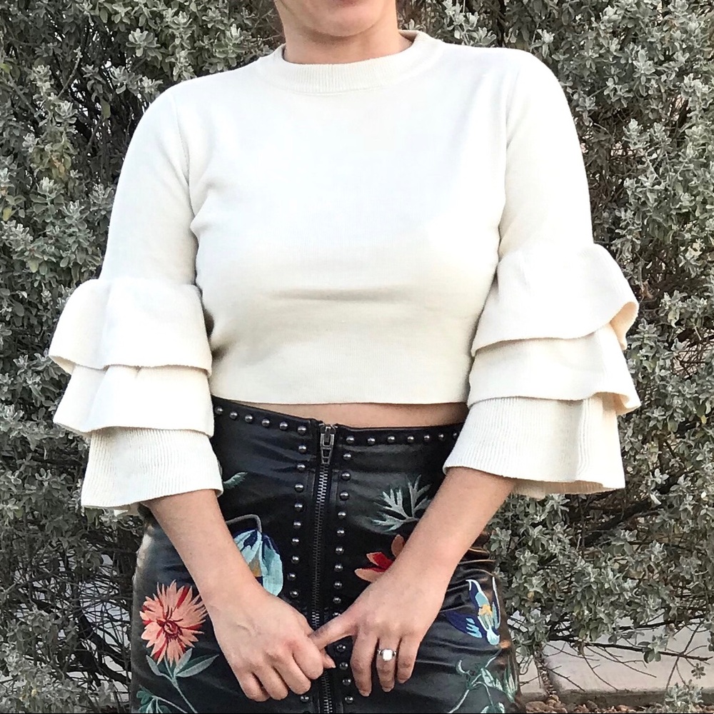 LAST CALL Cropped Bell Sleeve Sweater